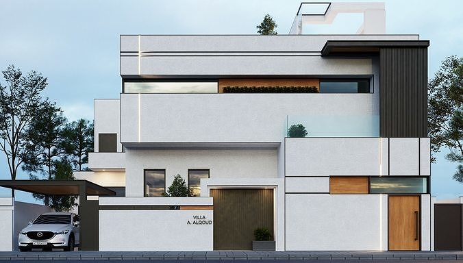 simple modern villa 2 Revit and 3ds max corona render  Low-poly 3D model