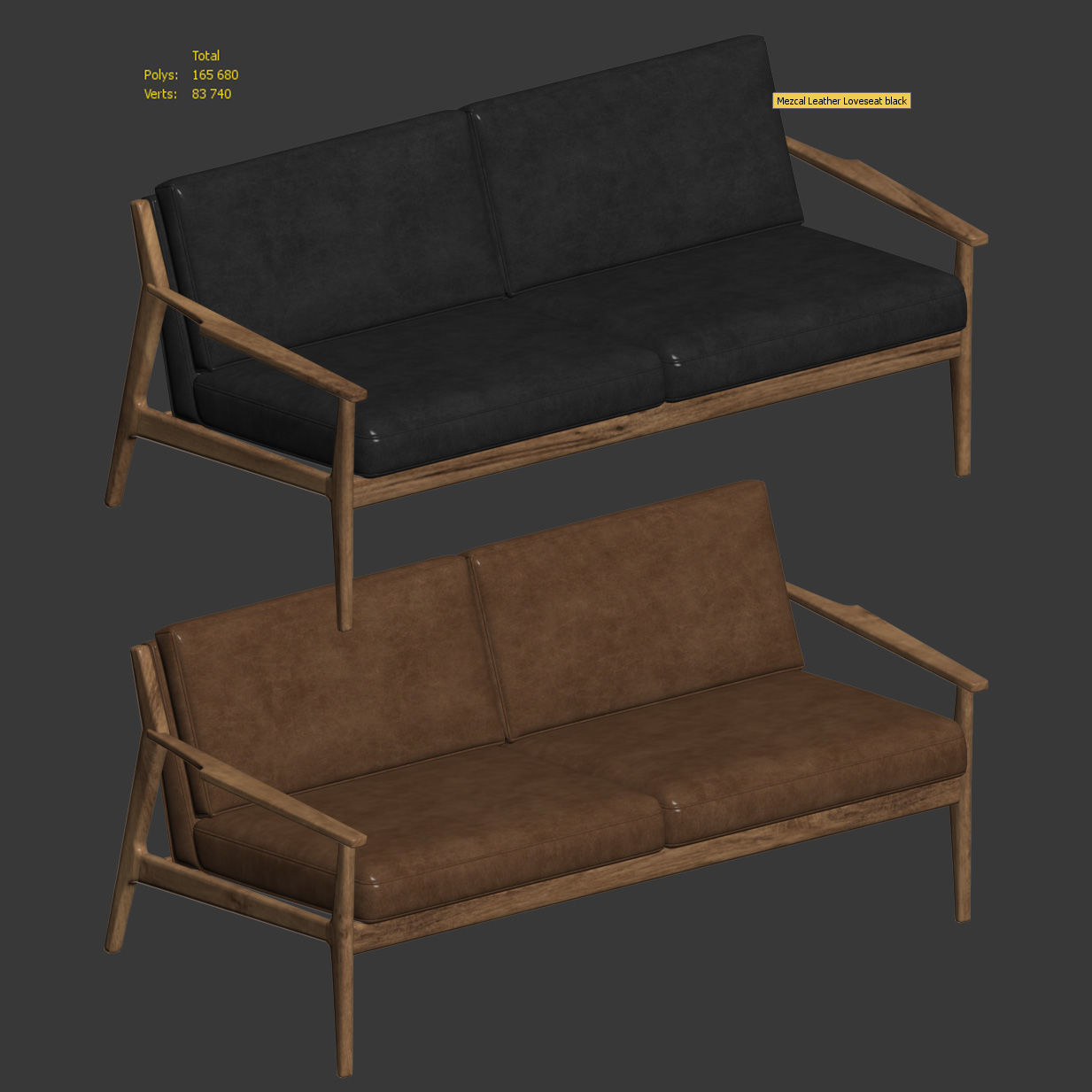 Mezcal Leather Loveseat Sofas 3D model_4