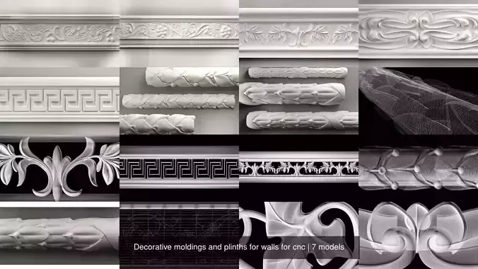 Decorative moldings and plinths for walls for cnc