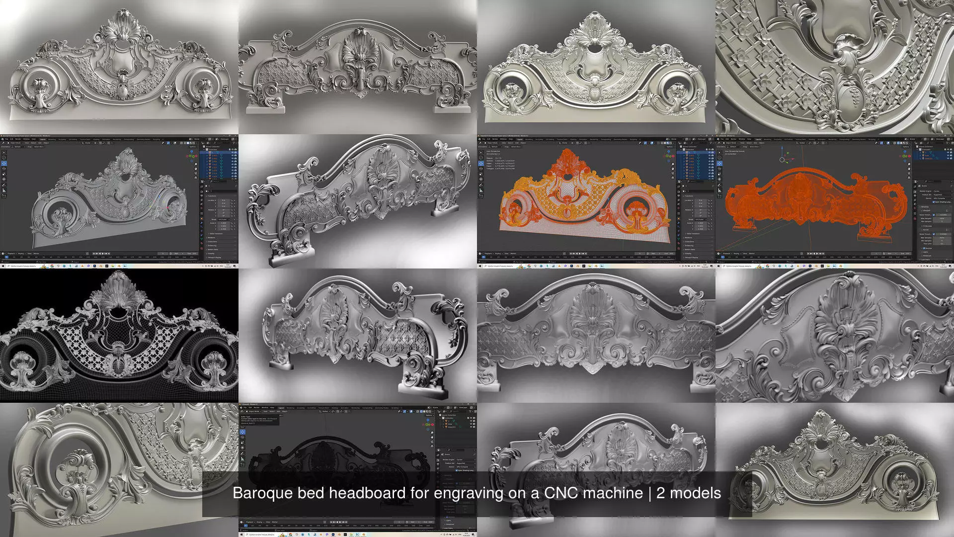 Baroque bed headboard for engraving on a CNC machine 3D Model Collection_0
