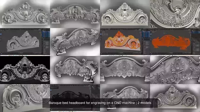 Baroque bed headboard for engraving on a CNC machine 3D Model Collection