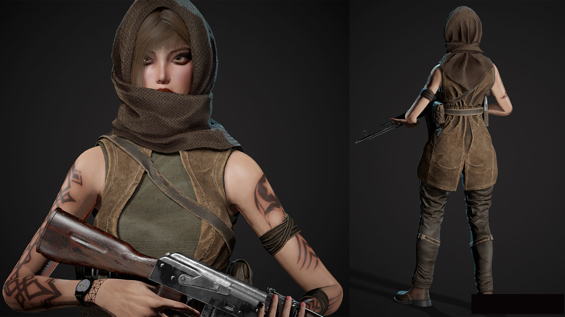 Survivor Man and lady 2 Low-poly 3D model_10