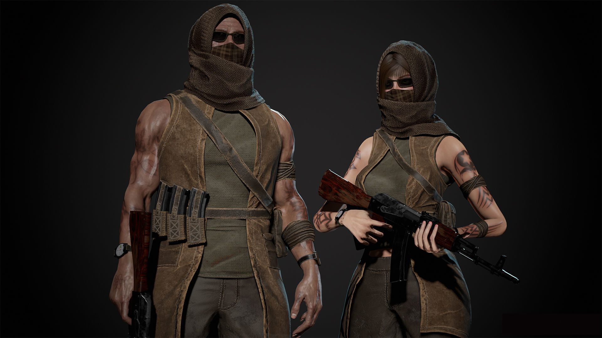 Survivor Man and lady 2 Low-poly 3D model_12