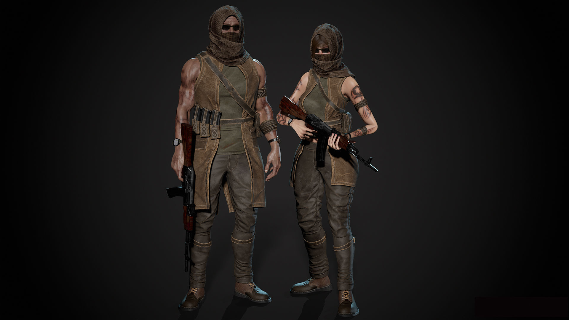 Survivor Man and lady 2 Low-poly 3D model_5