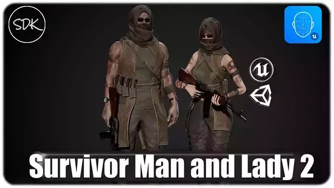 Survivor Man and lady 2 Low-poly 3D model