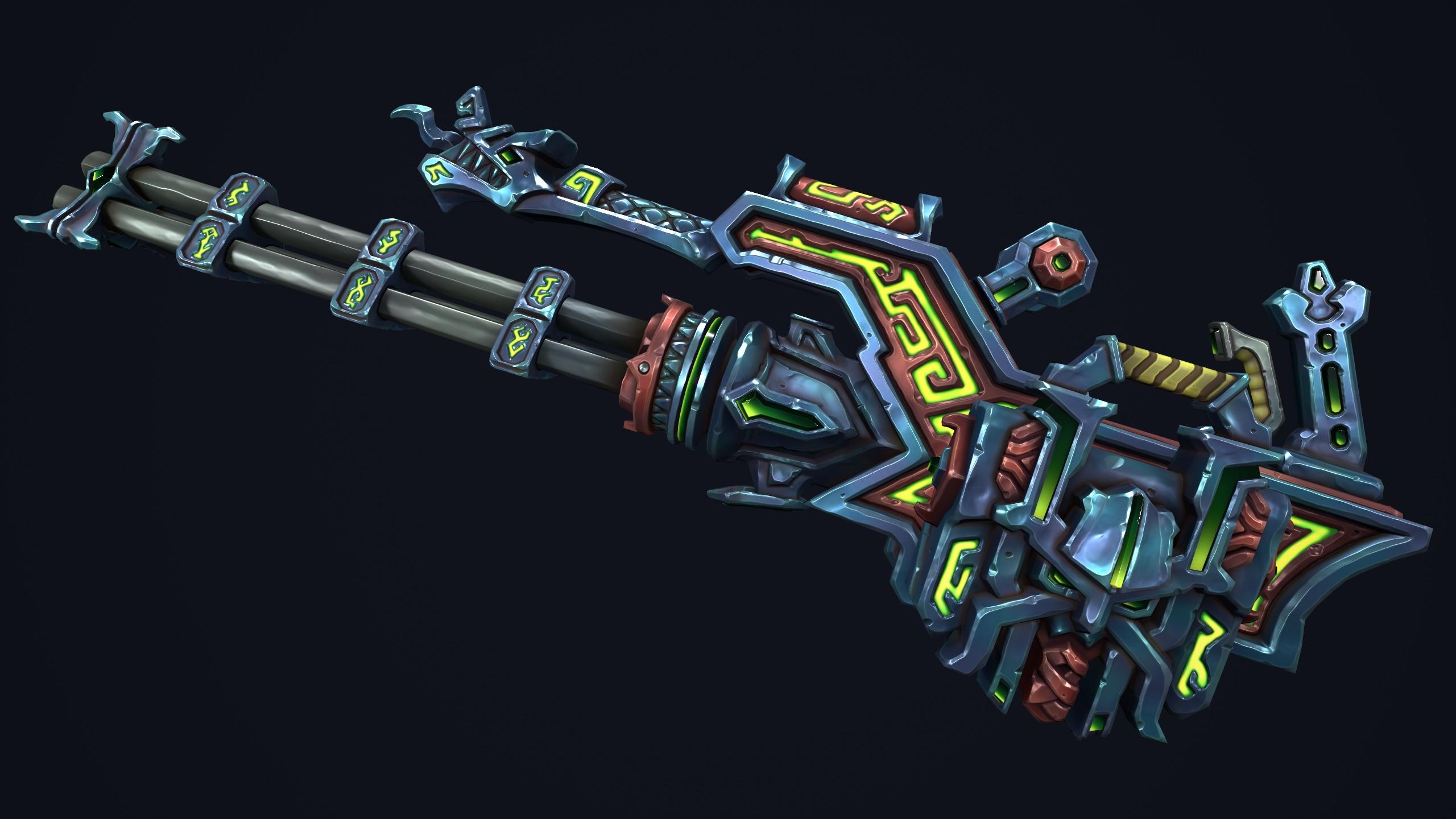 Fantasy dwarf minigun Low-poly 3D model_5