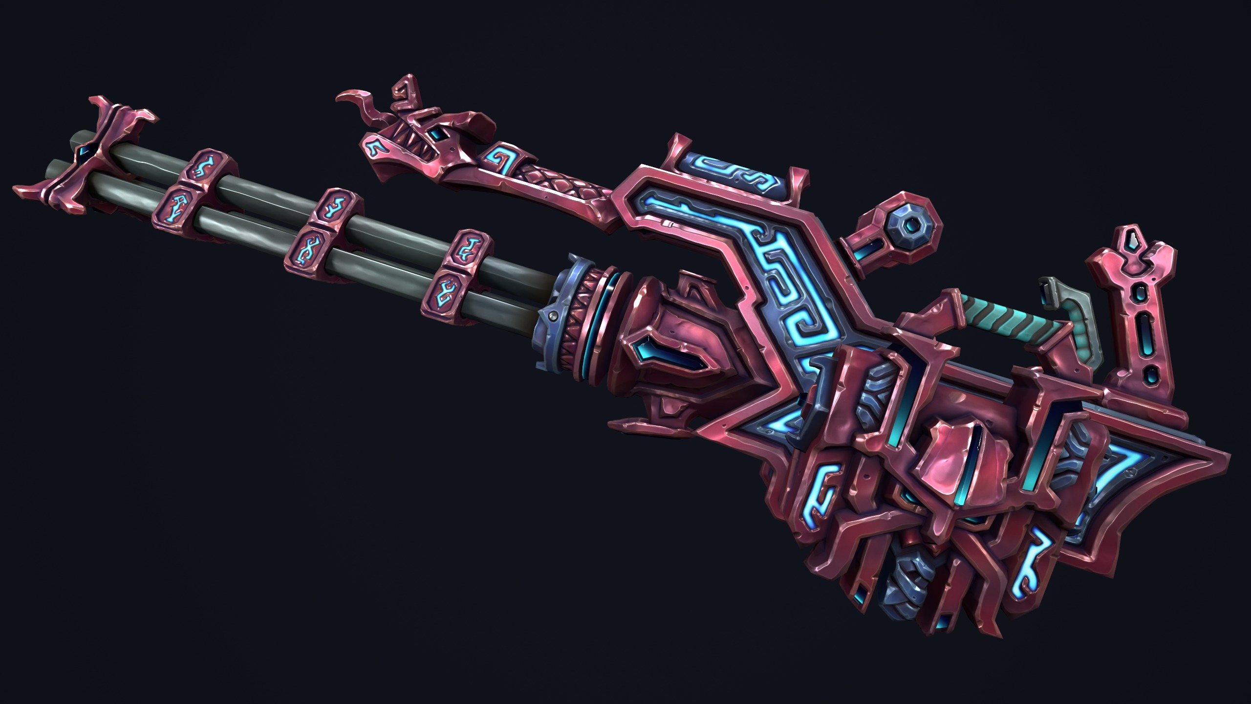 Fantasy dwarf minigun Low-poly 3D model_4