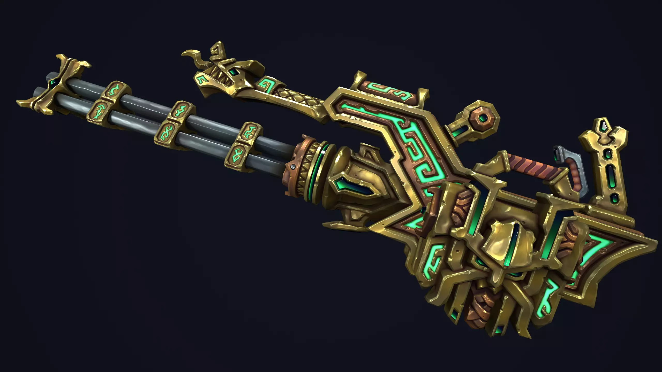 Fantasy dwarf minigun Low-poly 3D model_0