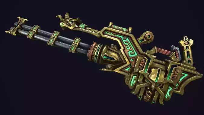 Fantasy dwarf minigun Low-poly 3D model