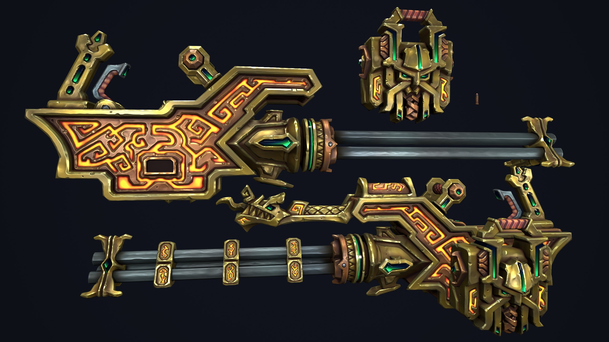 Fantasy dwarf minigun Low-poly 3D model_19