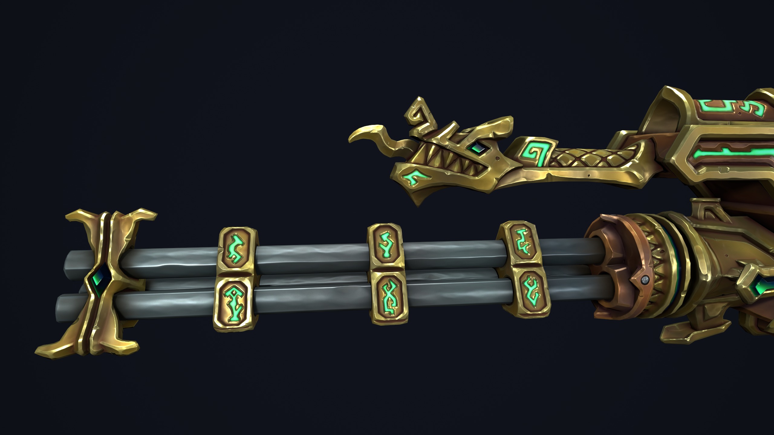 Fantasy dwarf minigun Low-poly 3D model_11