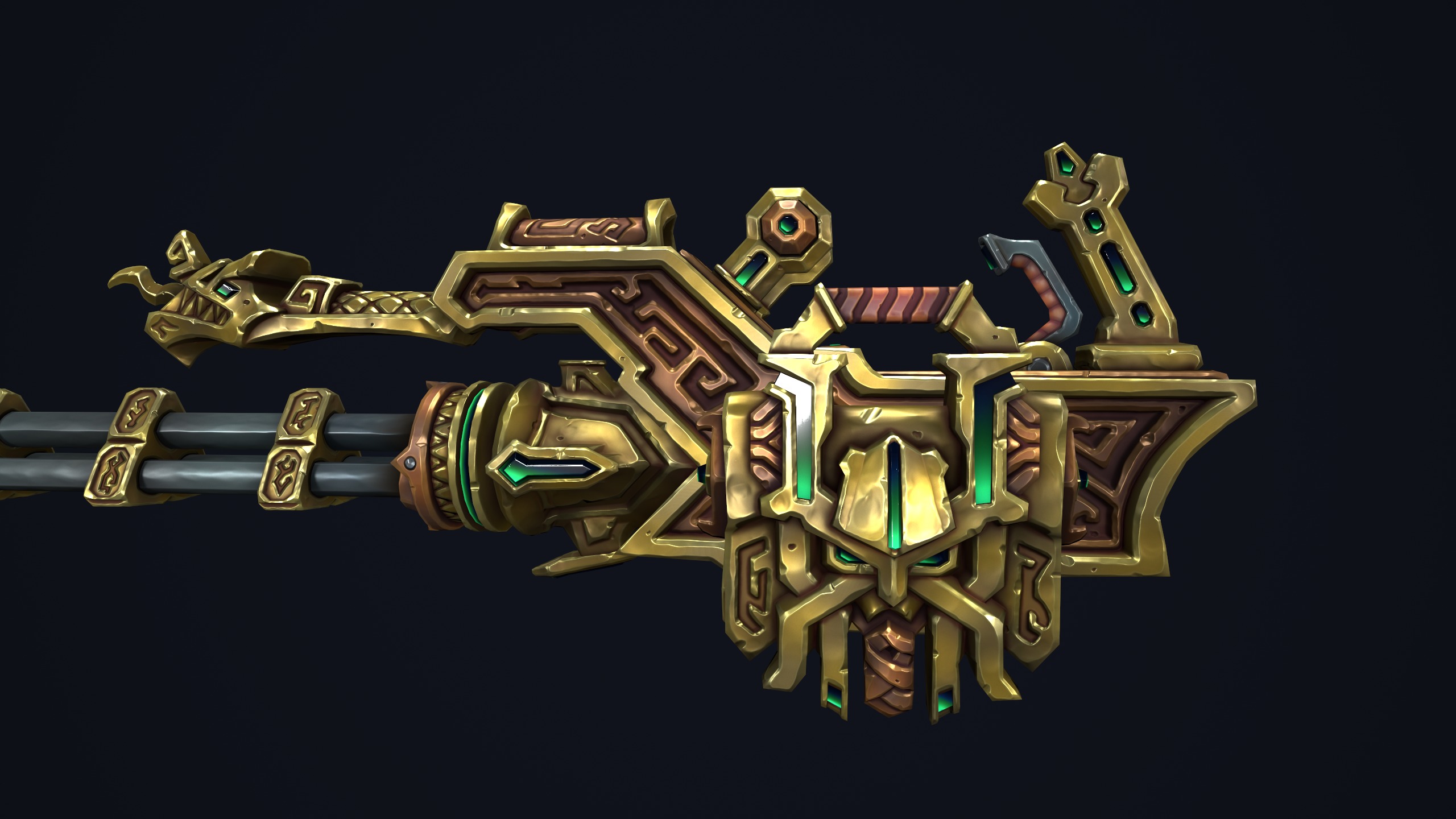 Fantasy dwarf minigun Low-poly 3D model_10