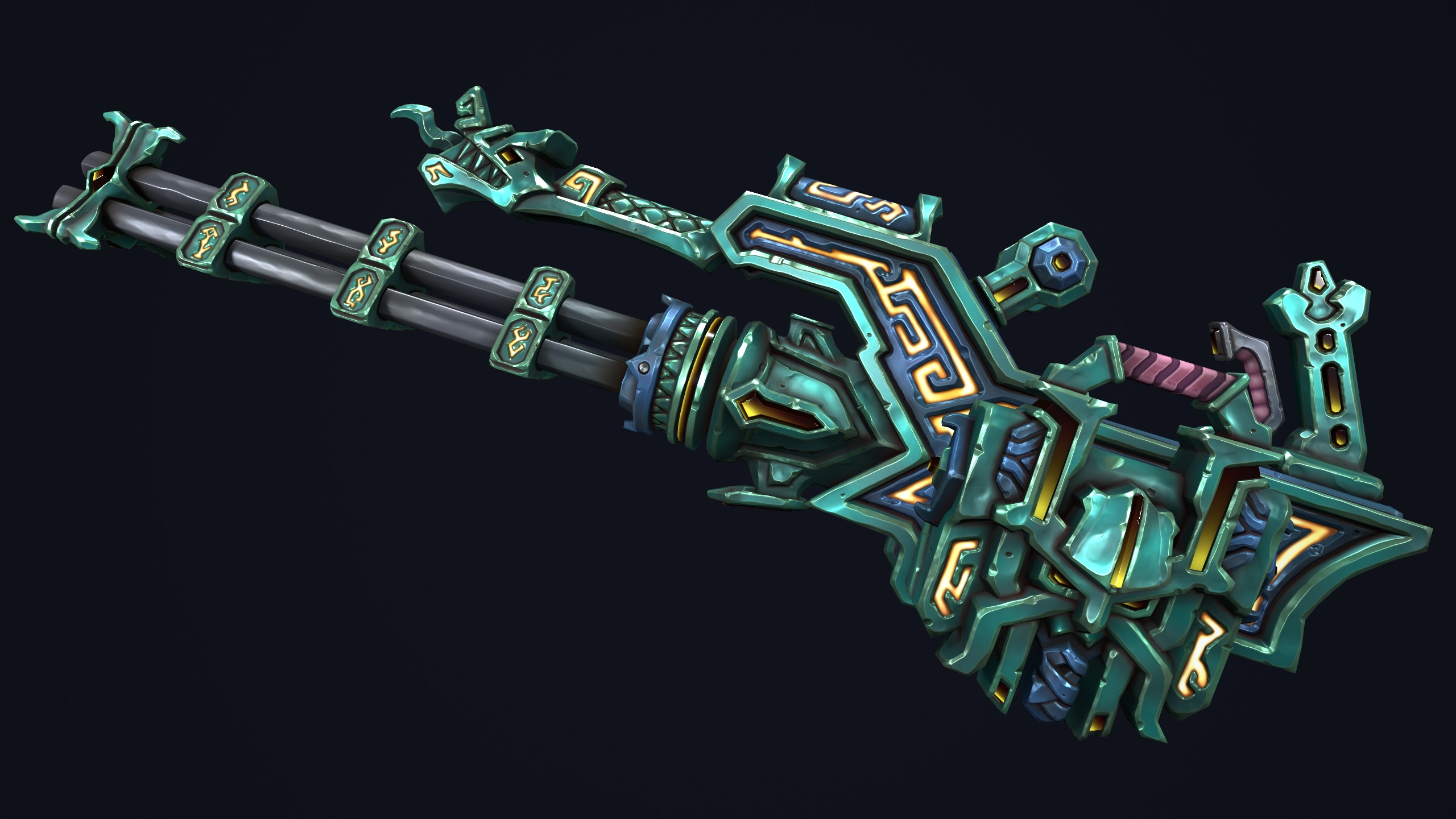 Fantasy dwarf minigun Low-poly 3D model_7