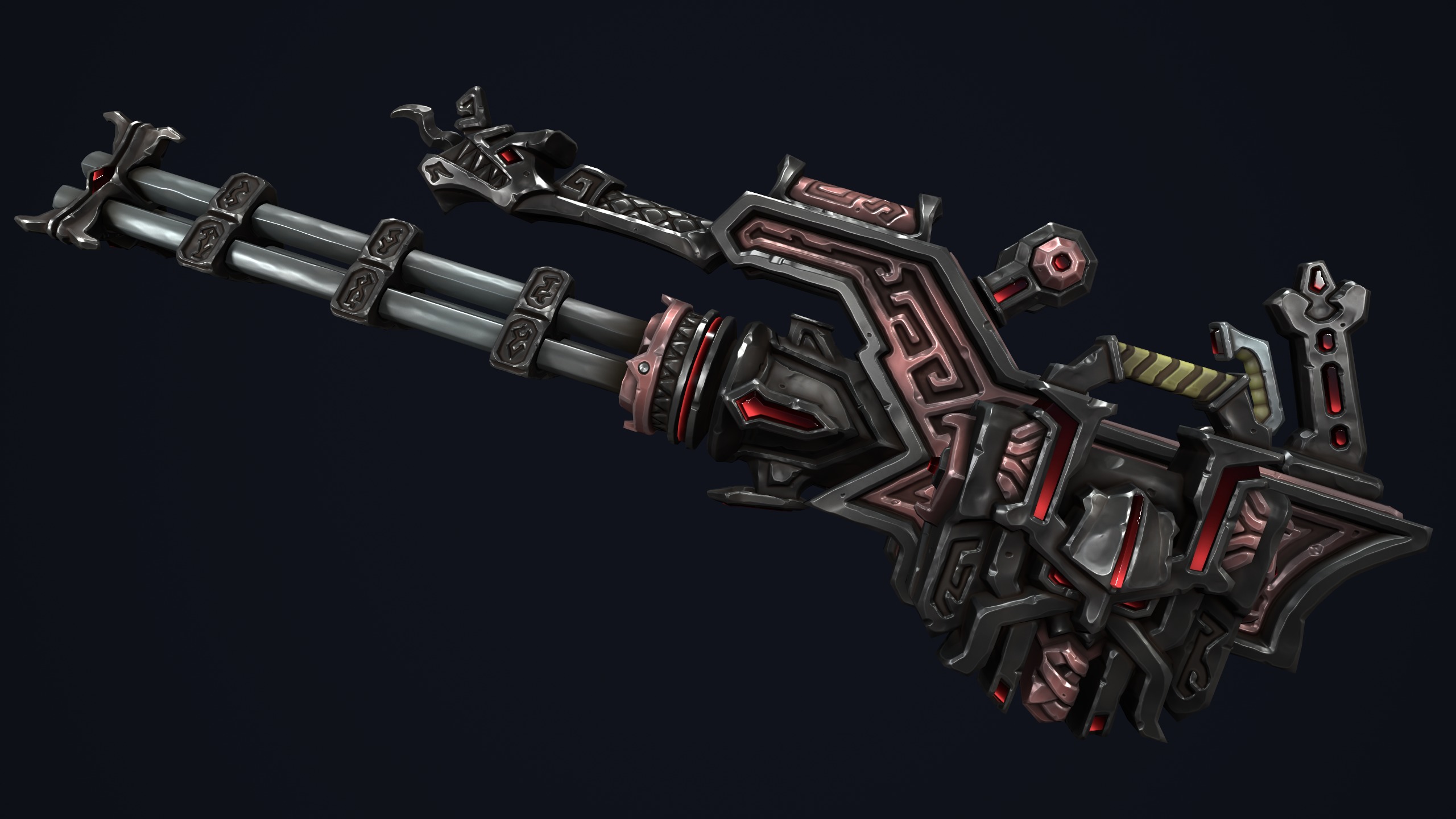 Fantasy dwarf minigun Low-poly 3D model_9