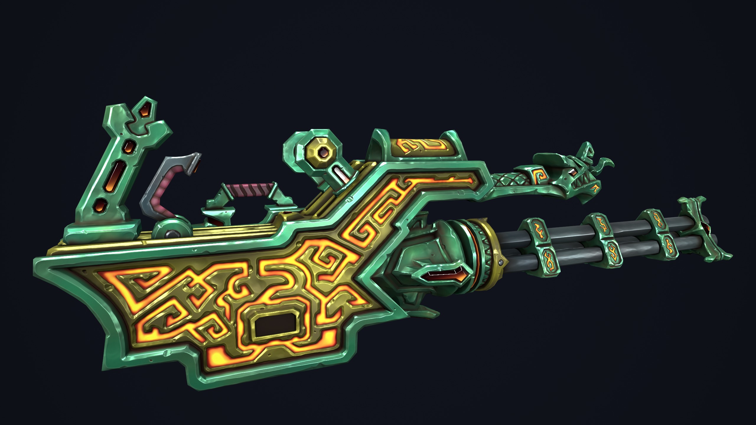 Fantasy dwarf minigun Low-poly 3D model_12