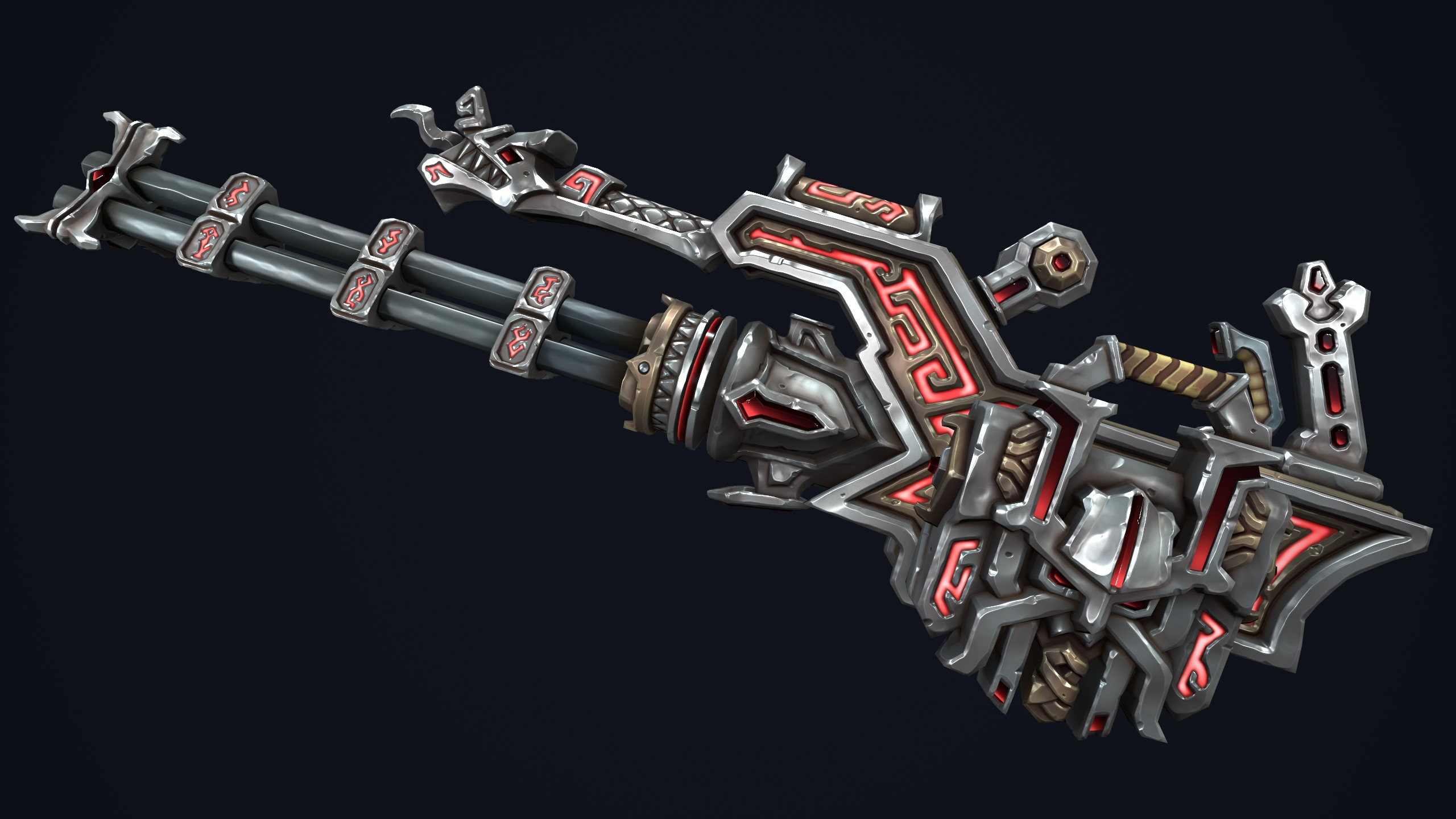 Fantasy dwarf minigun Low-poly 3D model_8