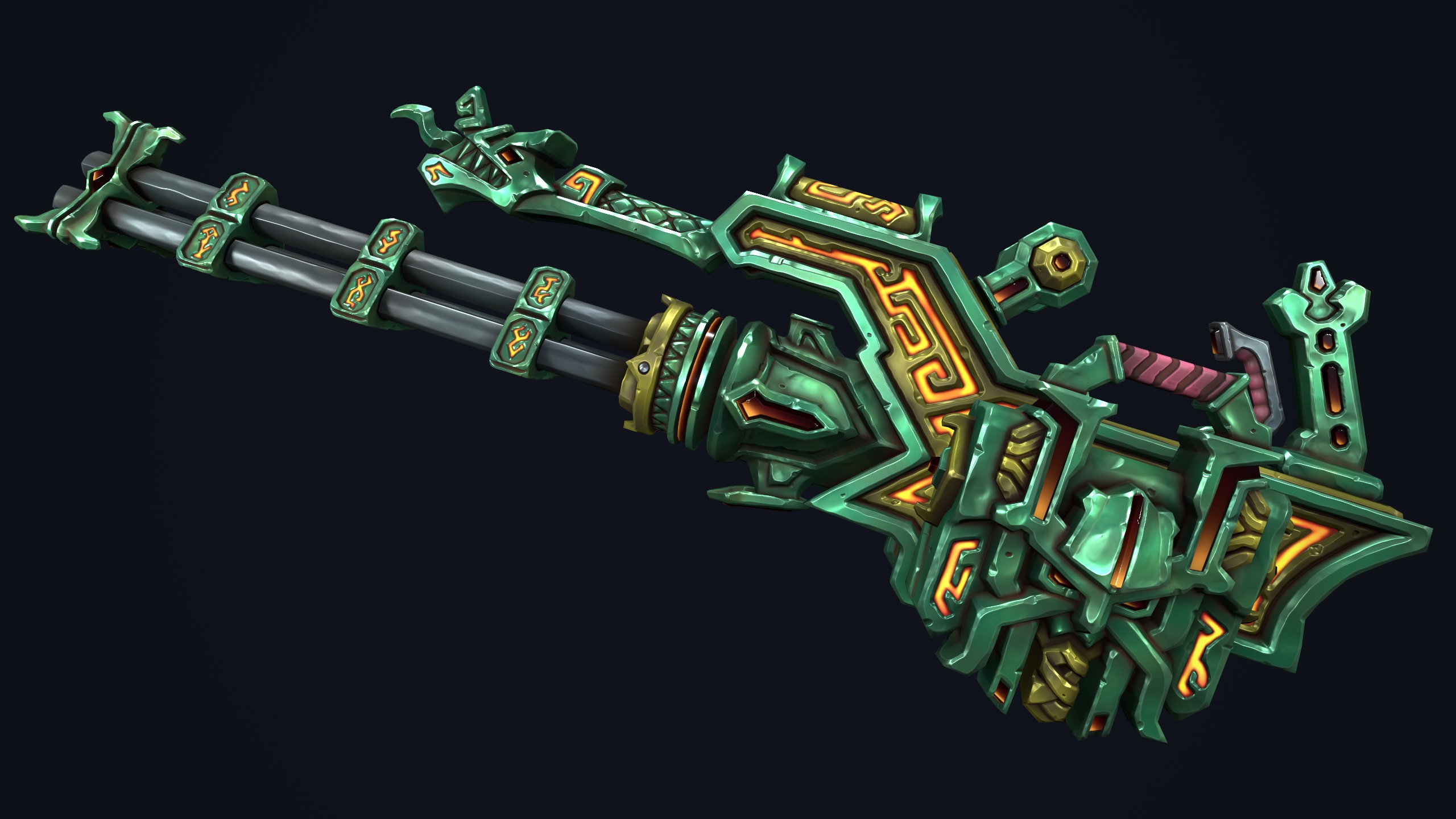 Fantasy dwarf minigun Low-poly 3D model_3