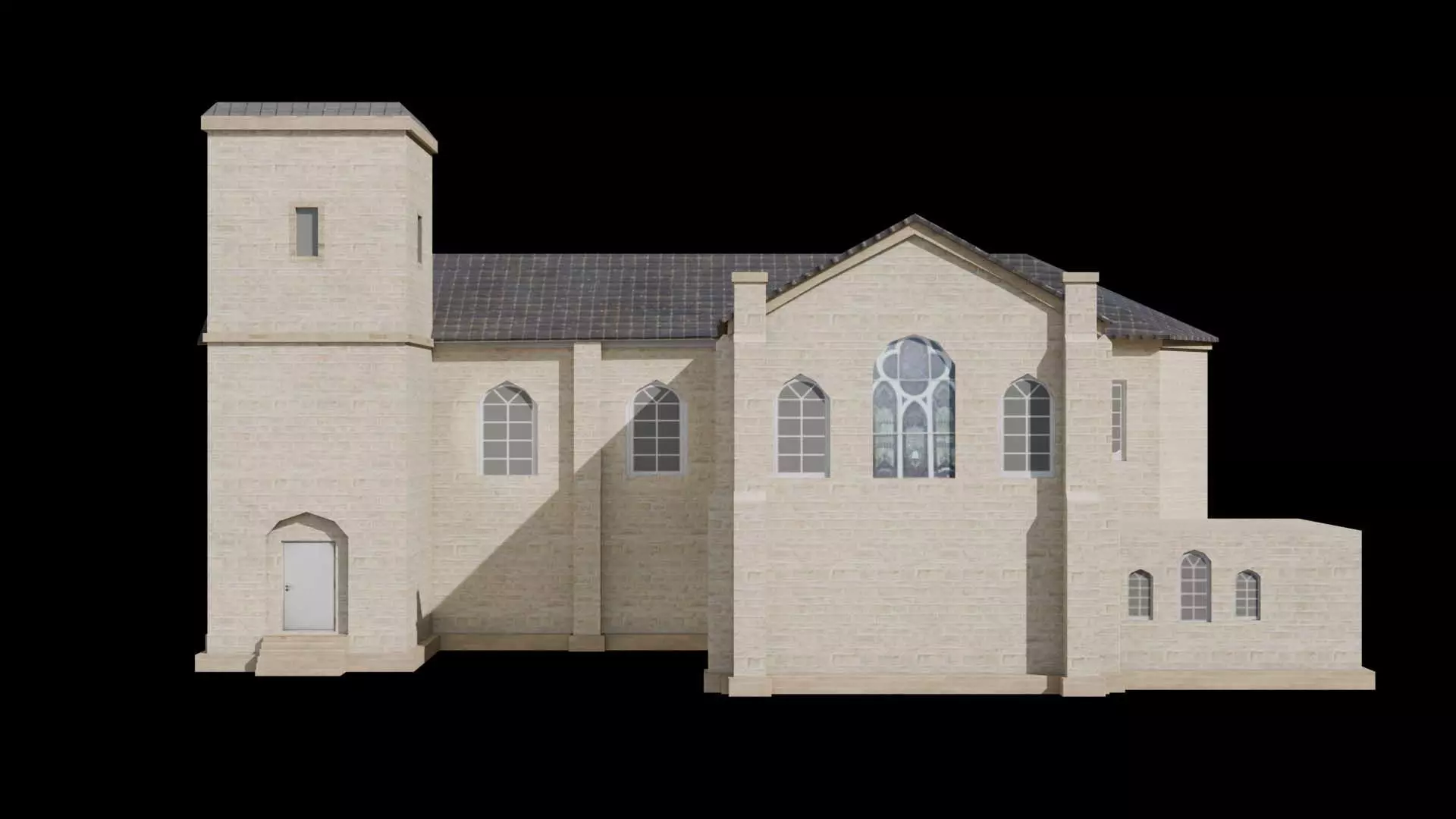 Suburban building 1 Low-poly 3D model_0