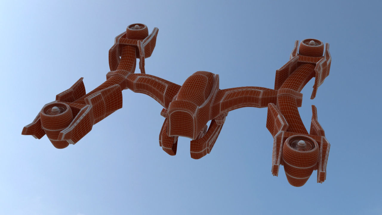 Futuristic Jet Quadcopter Aircraft 3D model_36