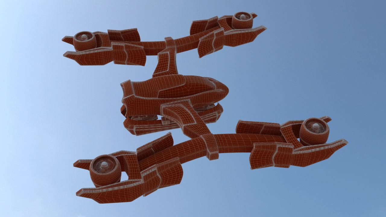 Futuristic Jet Quadcopter Aircraft 3D model_34