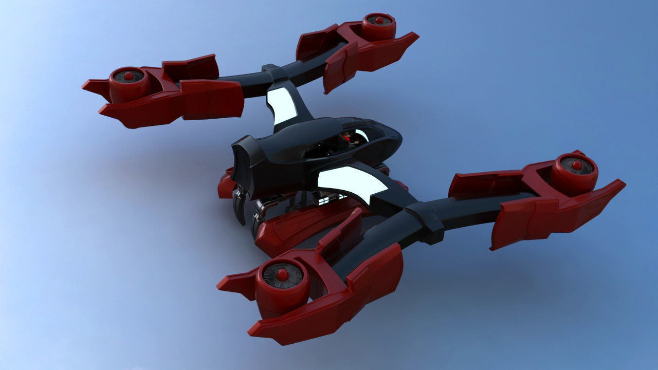 Futuristic Jet Quadcopter Aircraft 3D model_18