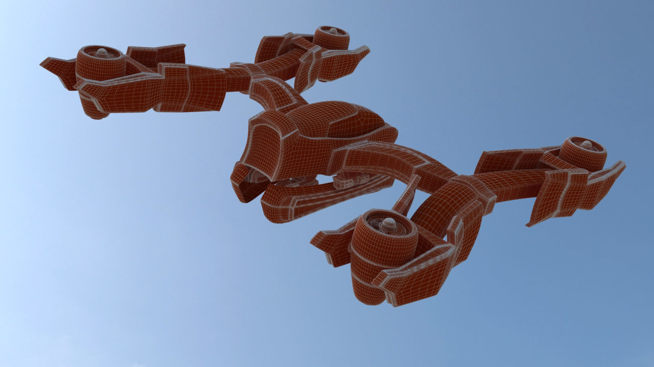 Futuristic Jet Quadcopter Aircraft 3D model_35