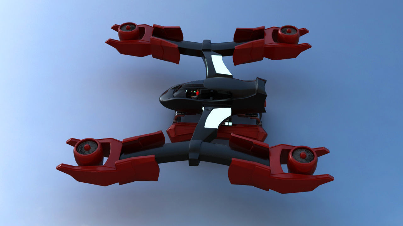 Futuristic Jet Quadcopter Aircraft 3D model_14