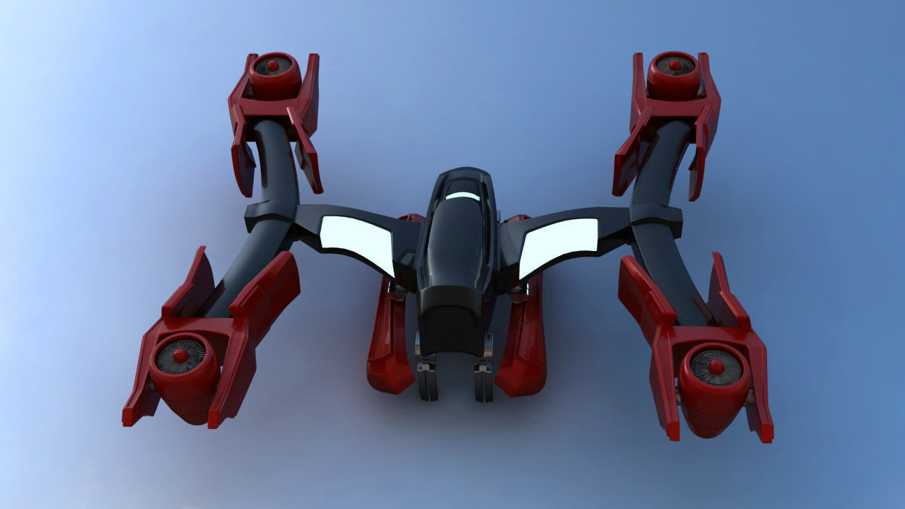 Futuristic Jet Quadcopter Aircraft 3D model_16
