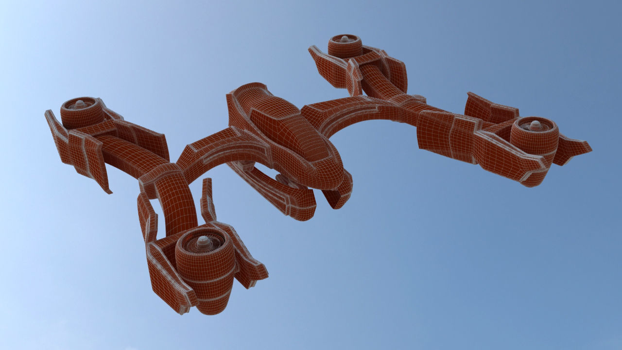 Futuristic Jet Quadcopter Aircraft 3D model_32