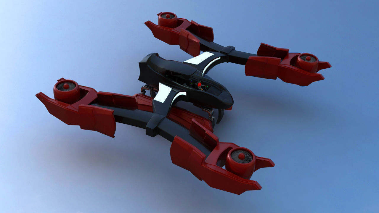 Futuristic Jet Quadcopter Aircraft 3D model_11