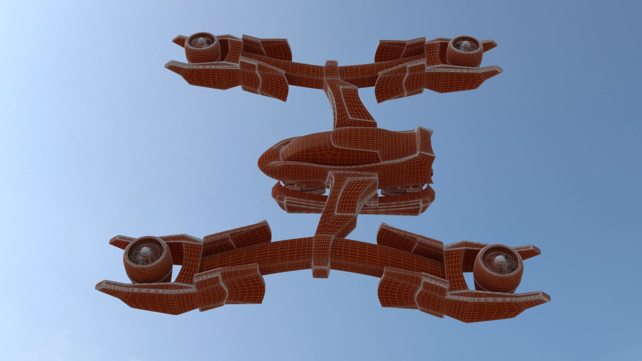 Futuristic Jet Quadcopter Aircraft 3D model_38
