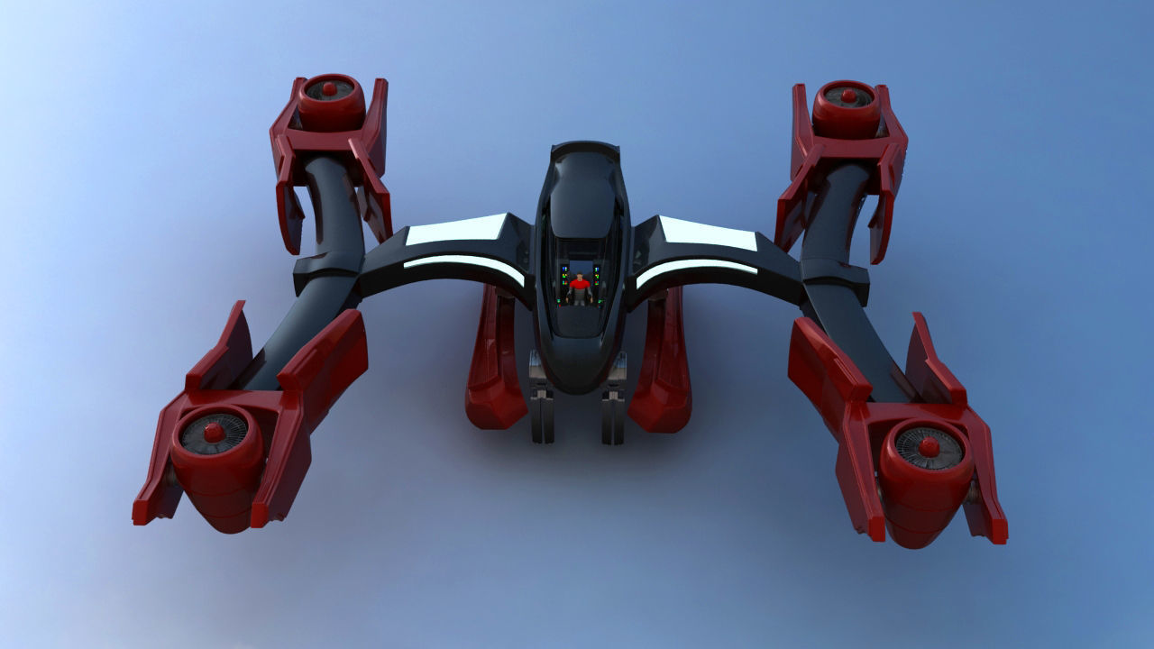 Futuristic Jet Quadcopter Aircraft 3D model_12