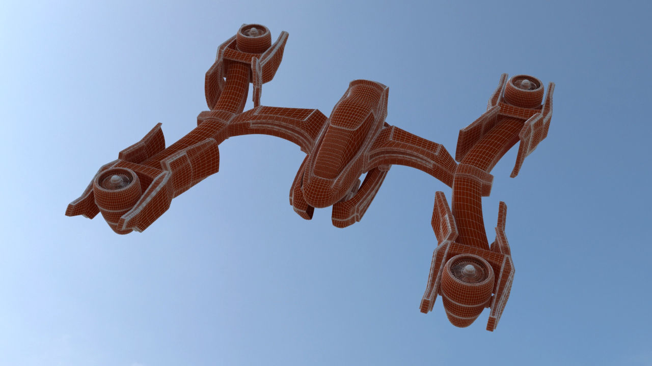 Futuristic Jet Quadcopter Aircraft 3D model_40