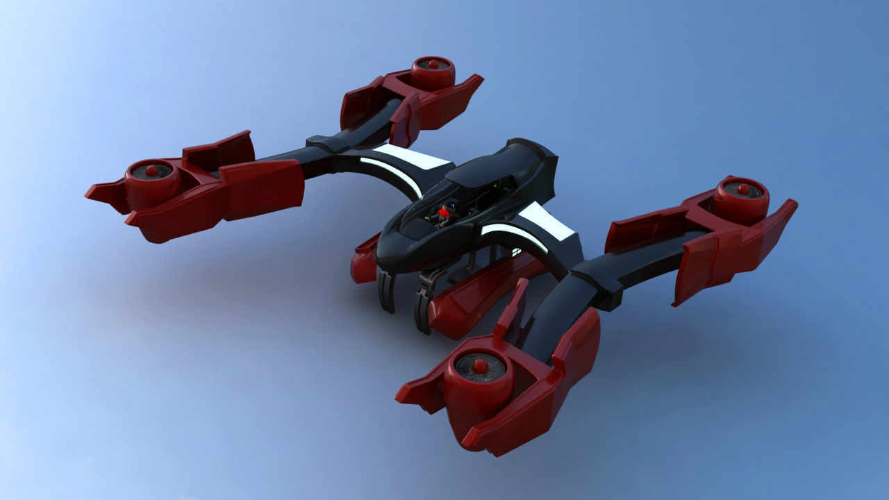 Futuristic Jet Quadcopter Aircraft 3D model_13