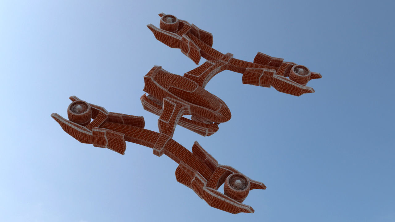 Futuristic Jet Quadcopter Aircraft 3D model_33