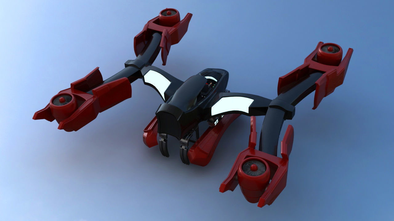 Futuristic Jet Quadcopter Aircraft 3D model_17