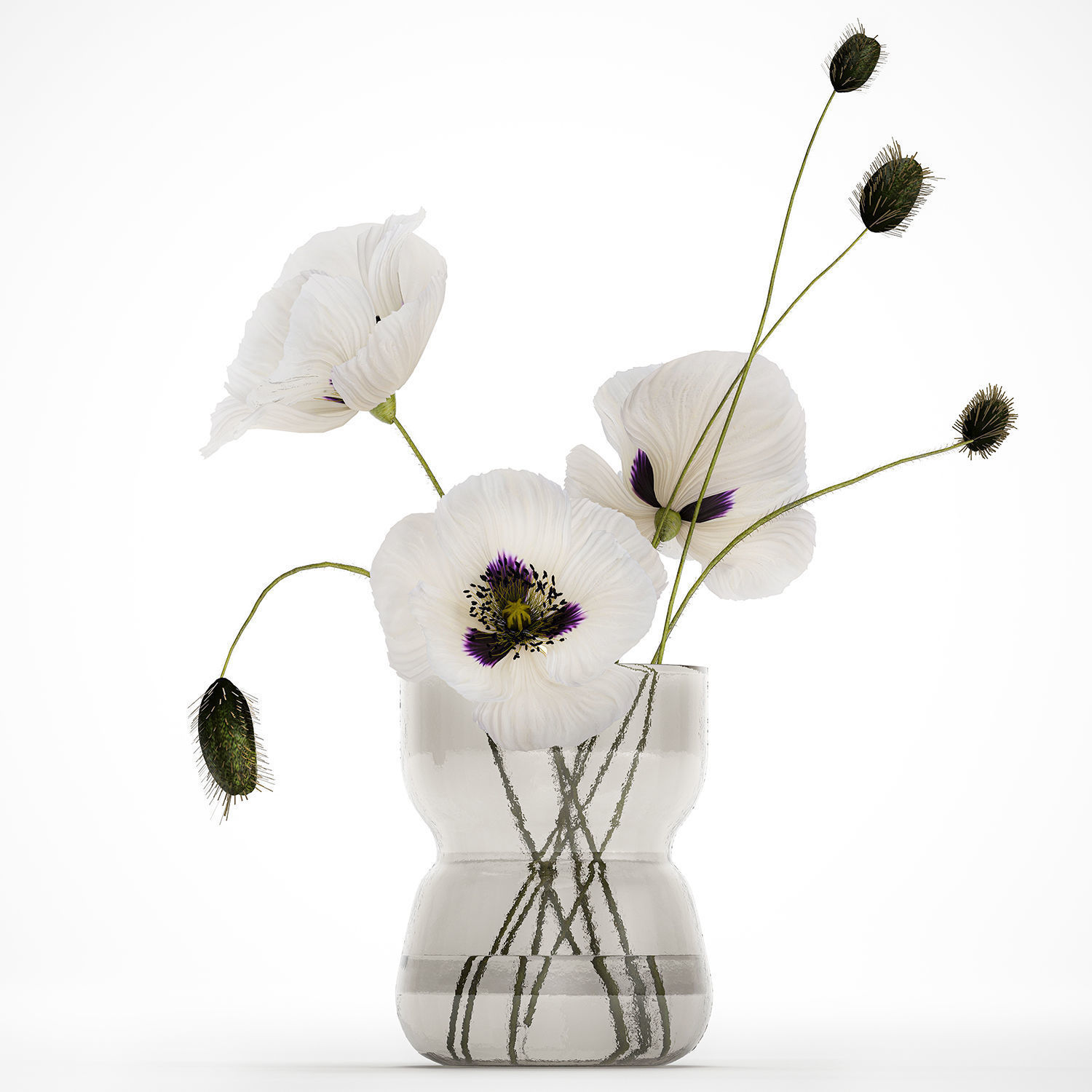 Bouquet Of White Wild Flowers In A Vase Poppy 455 3D model_7