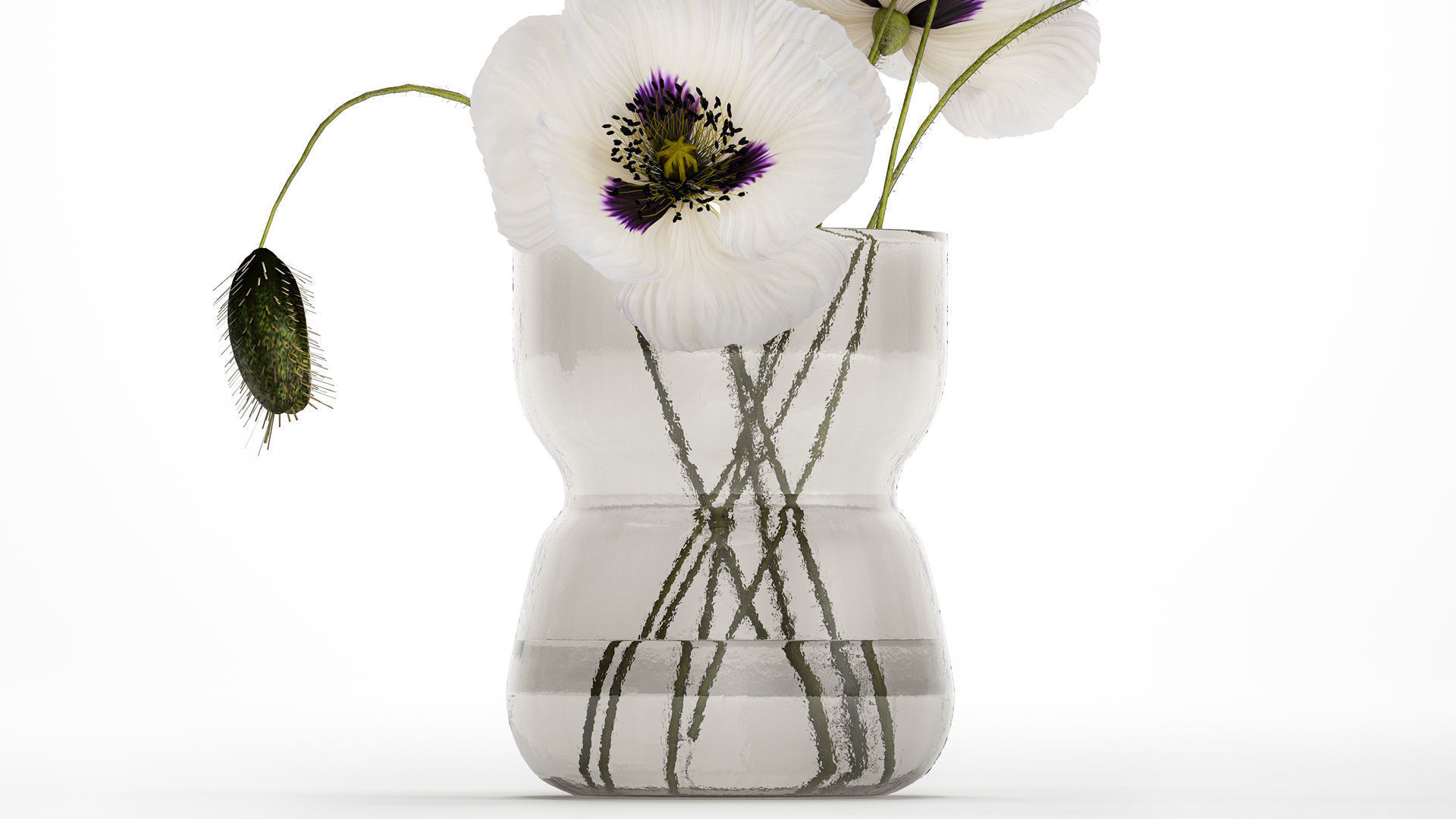 Bouquet Of White Wild Flowers In A Vase Poppy 455 3D model_2