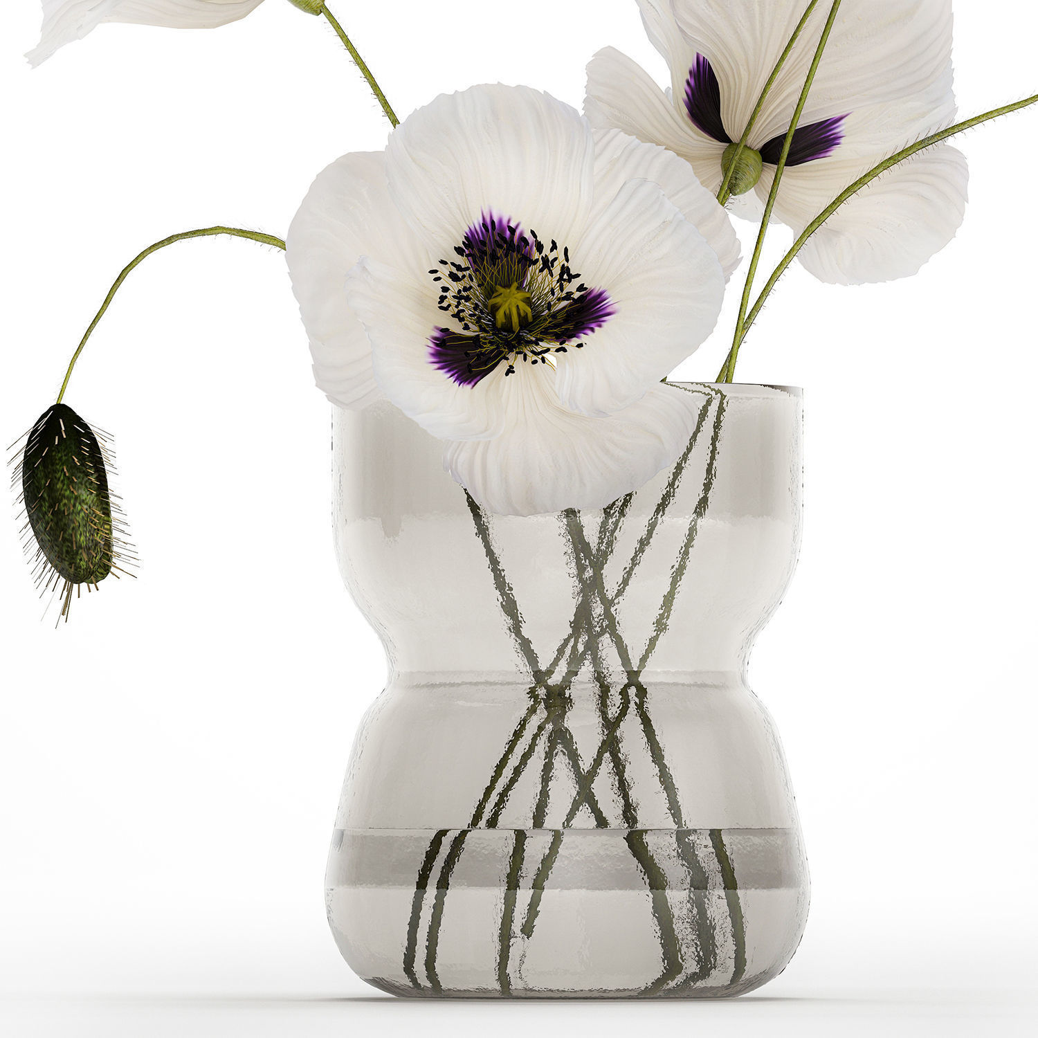 Bouquet Of White Wild Flowers In A Vase Poppy 455 3D model_9
