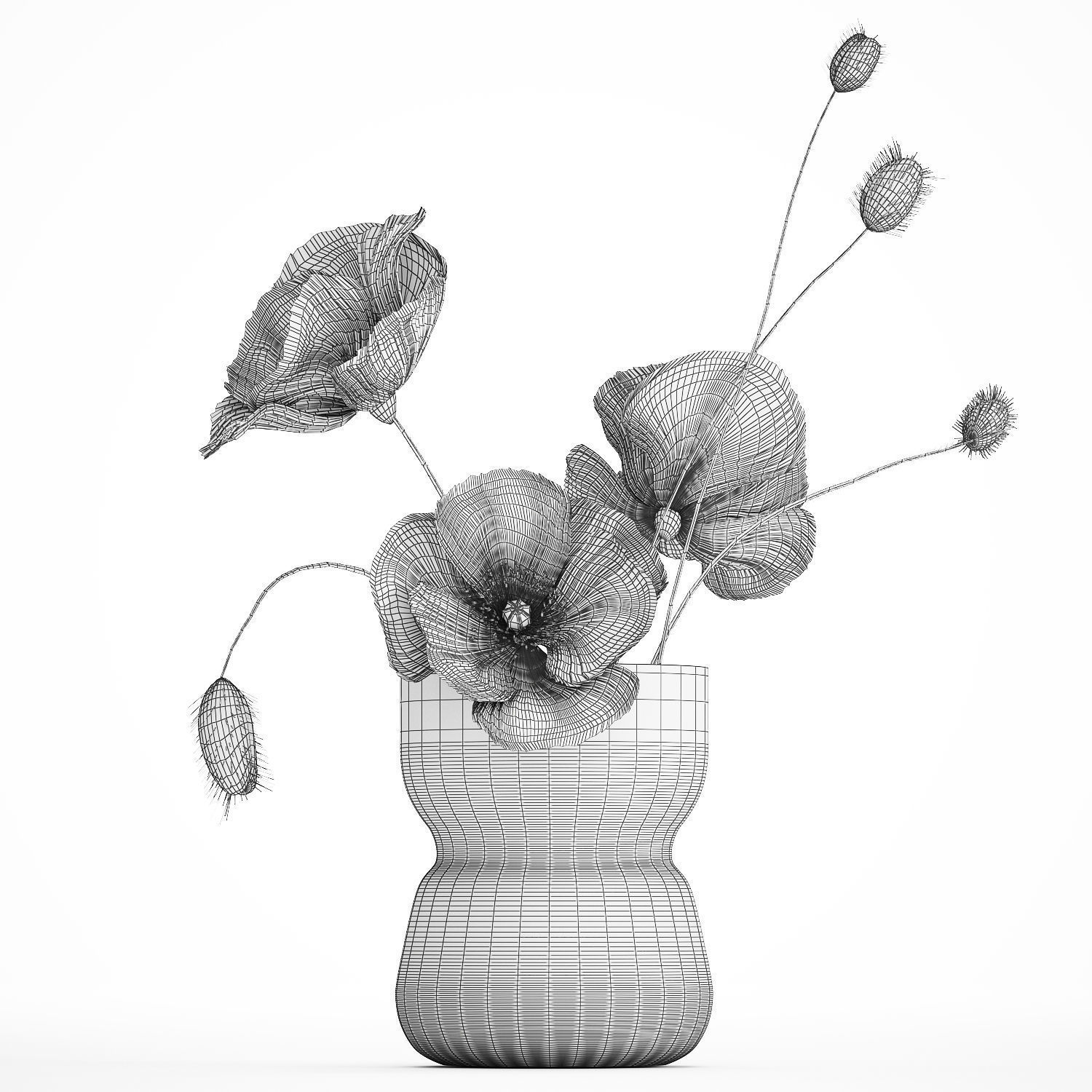 Bouquet Of White Wild Flowers In A Vase Poppy 455 3D model_11