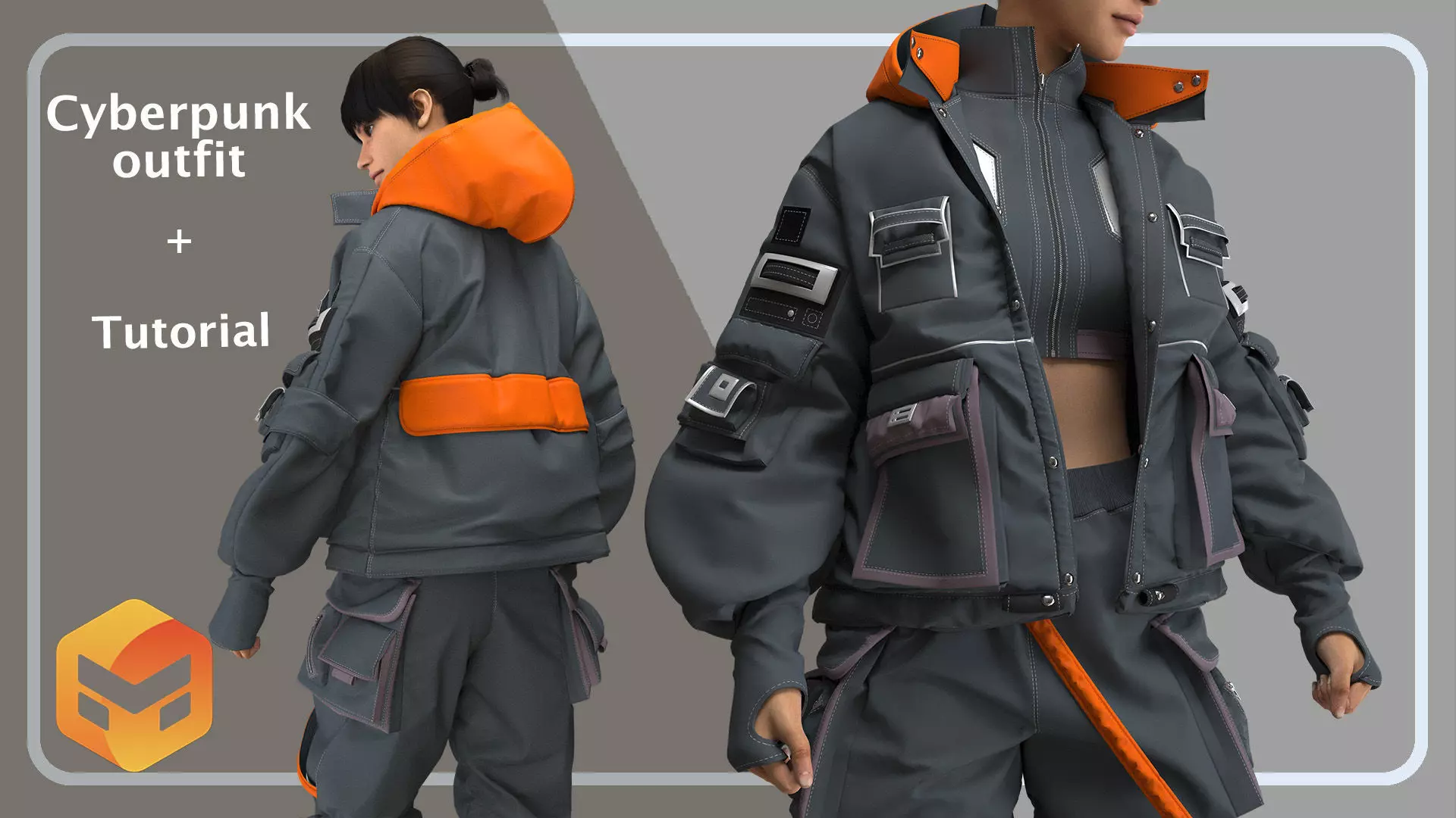 3 in 1 Cyberpunk Outfit Plus Tutorial and Obj file 3D model_0