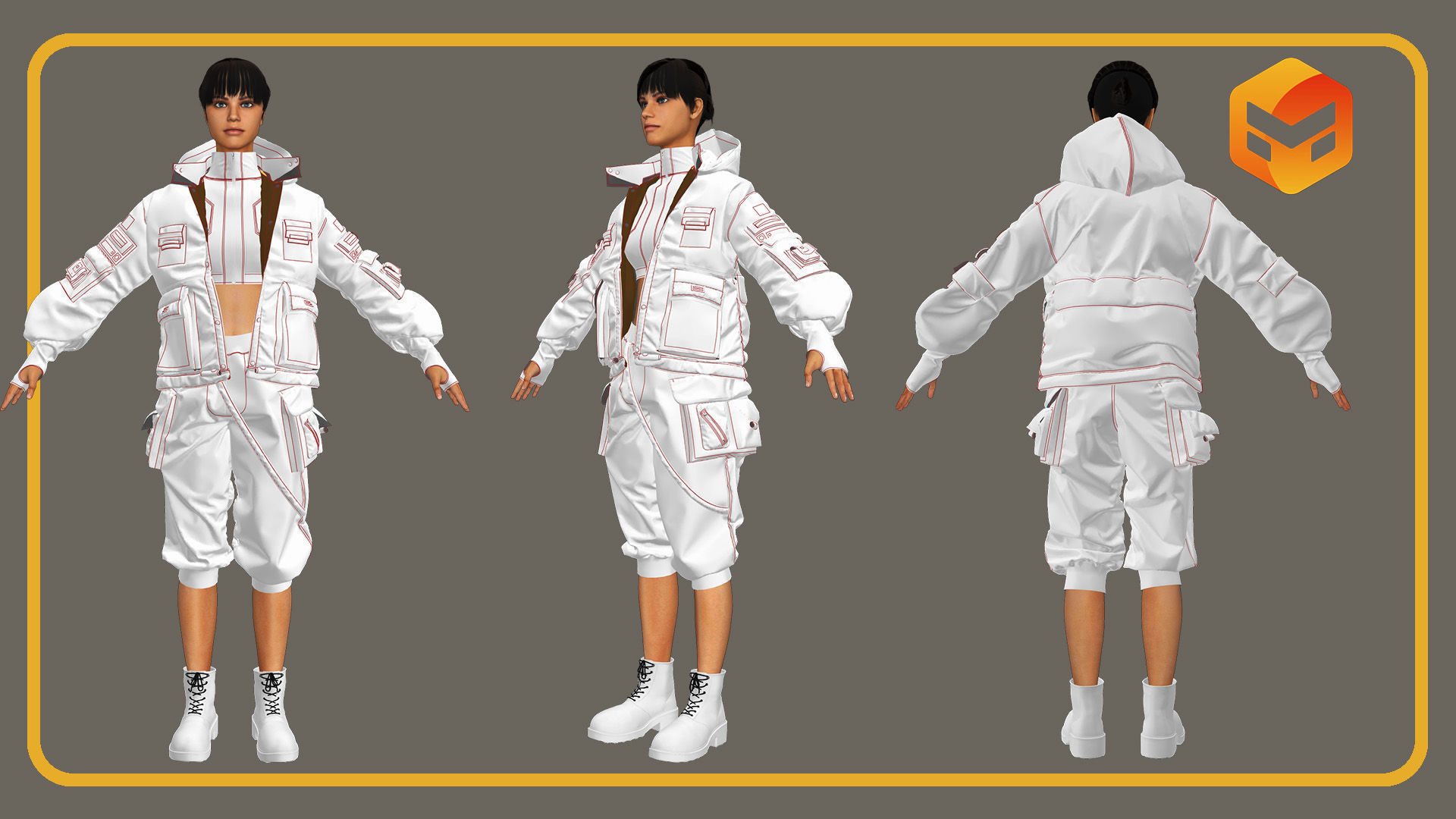 3 in 1 Cyberpunk Outfit Plus Tutorial and Obj file 3D model_5