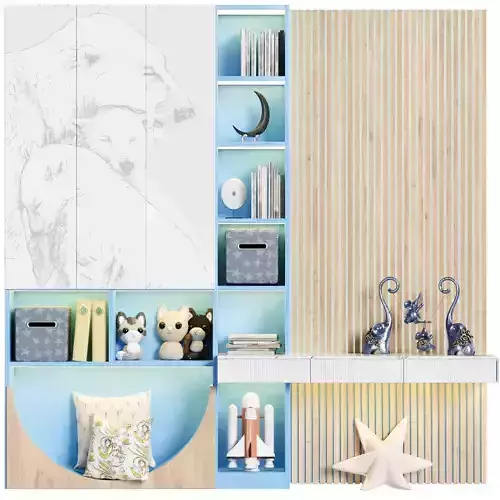 Children wall with decor slide and toys