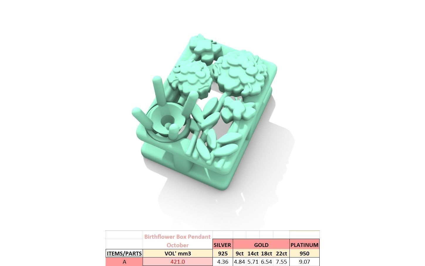Birthflower Box Pendant October 3D print model_10