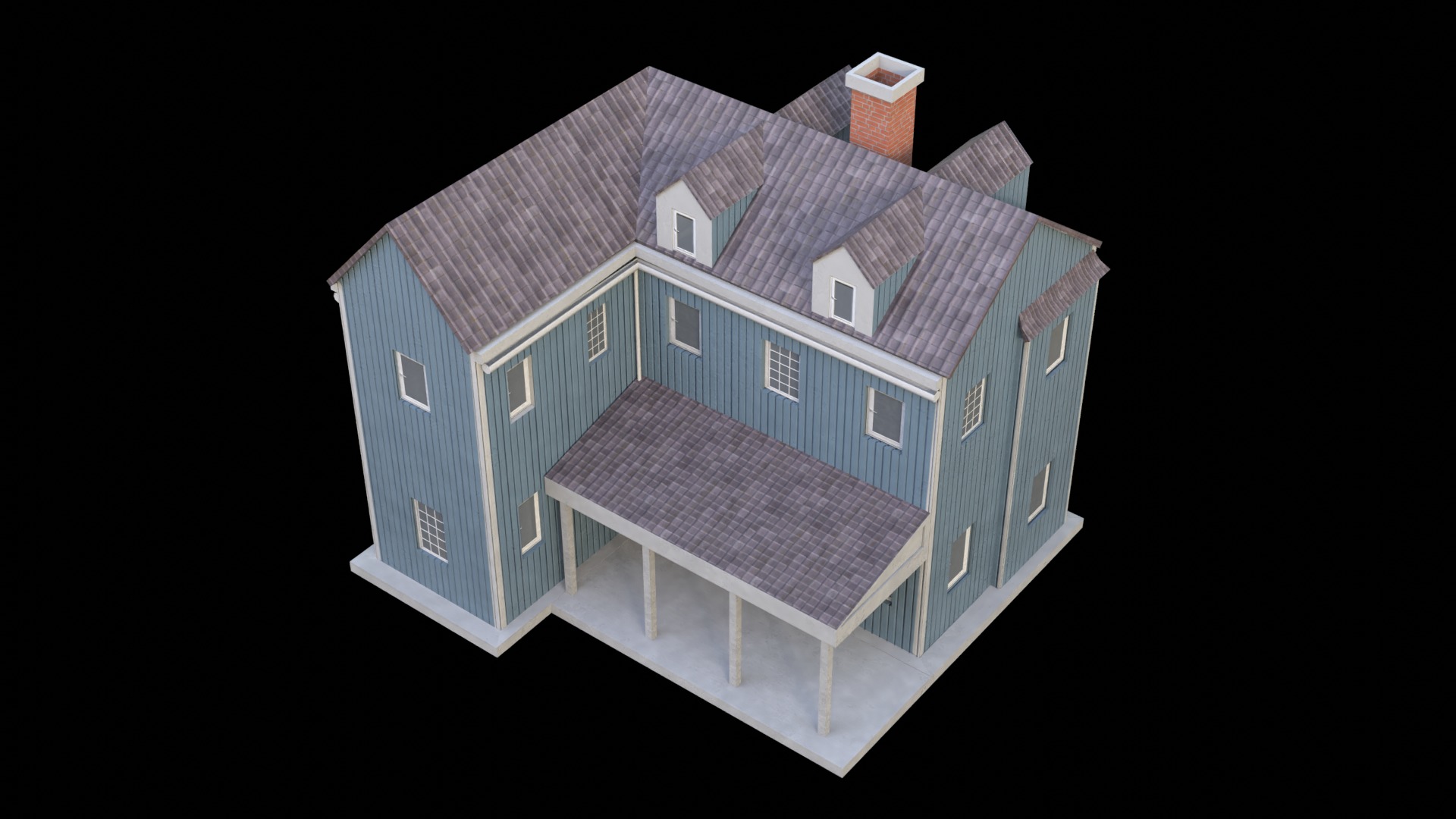 Suburban Building 2 Low-poly 3D model_2