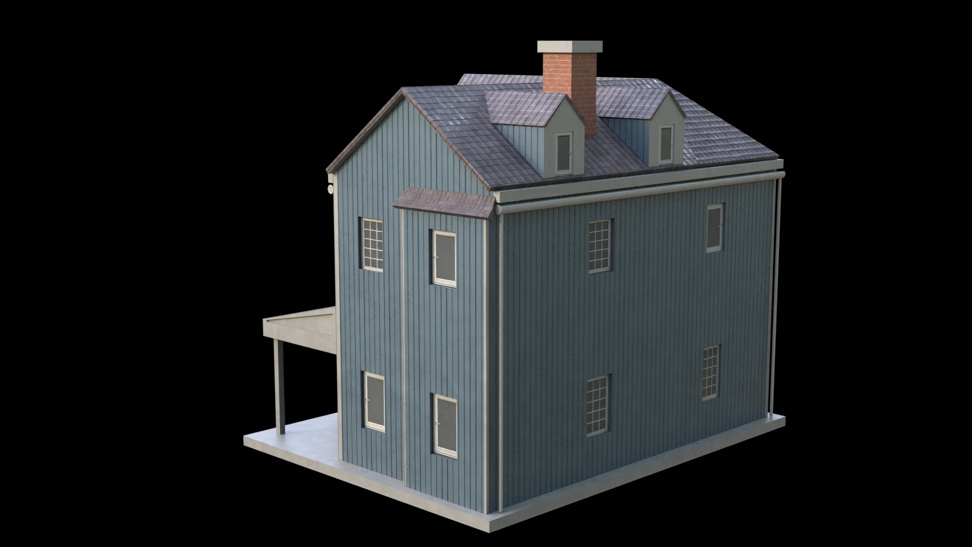 Suburban Building 2 Low-poly 3D model_5