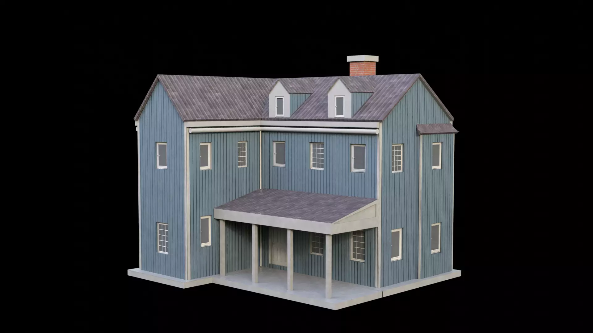 Suburban Building 2 Low-poly 3D model_0