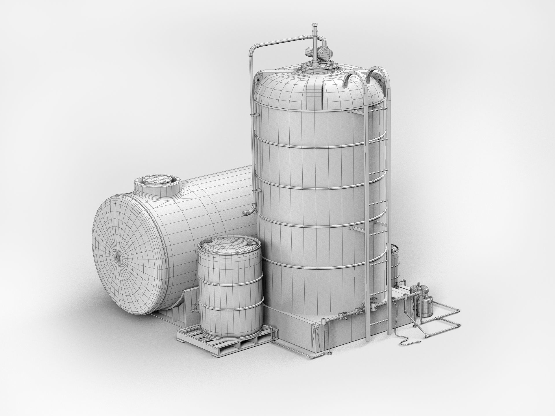 Industrial tank Low-poly 3D model_9