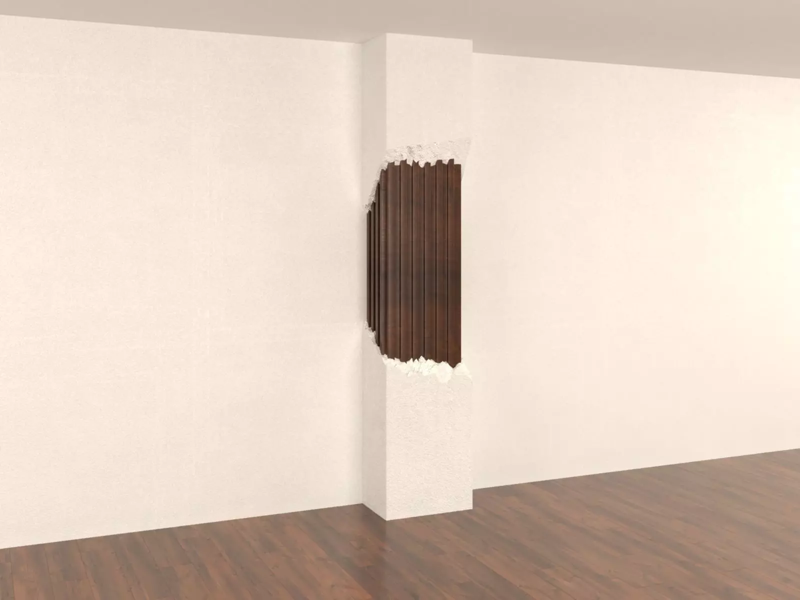Broken Column with Wooden Cladding Free low-poly 3D model
