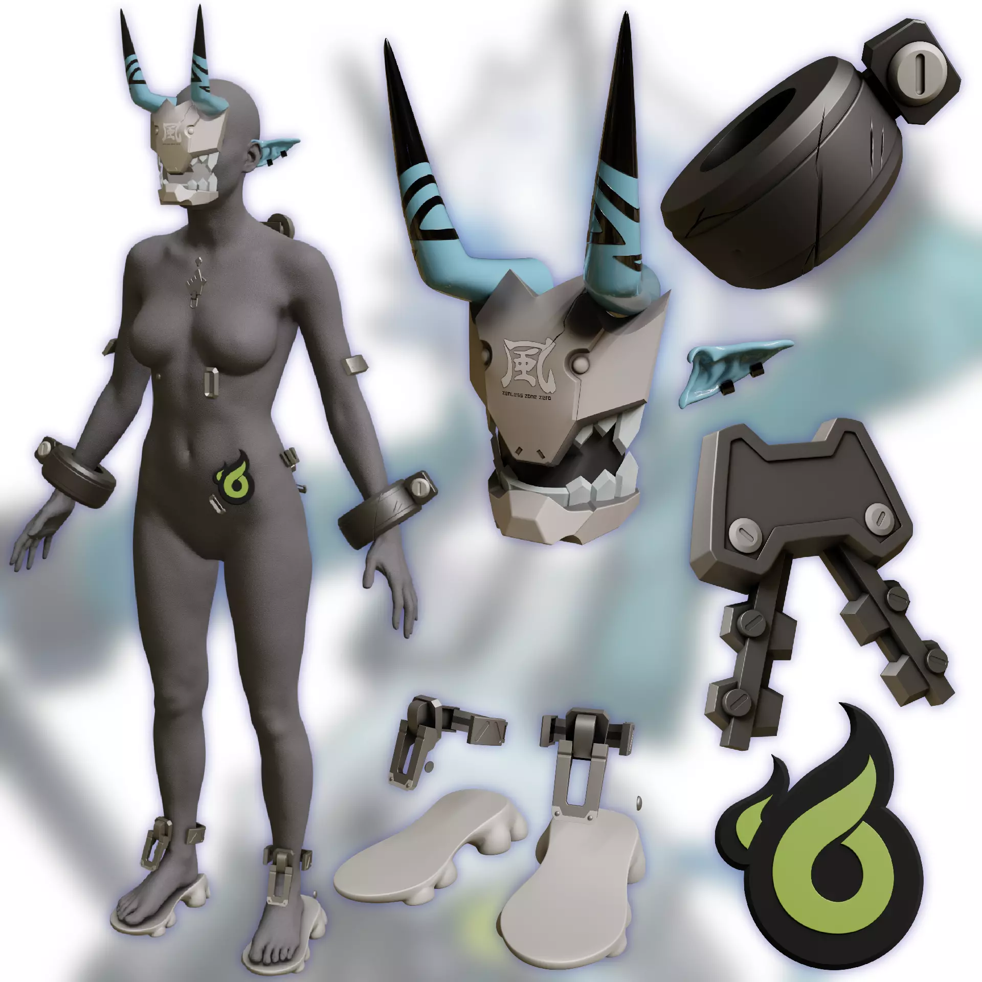 mask horns accessories Shackles SOUKAKU COSPLAY 3D print model_0